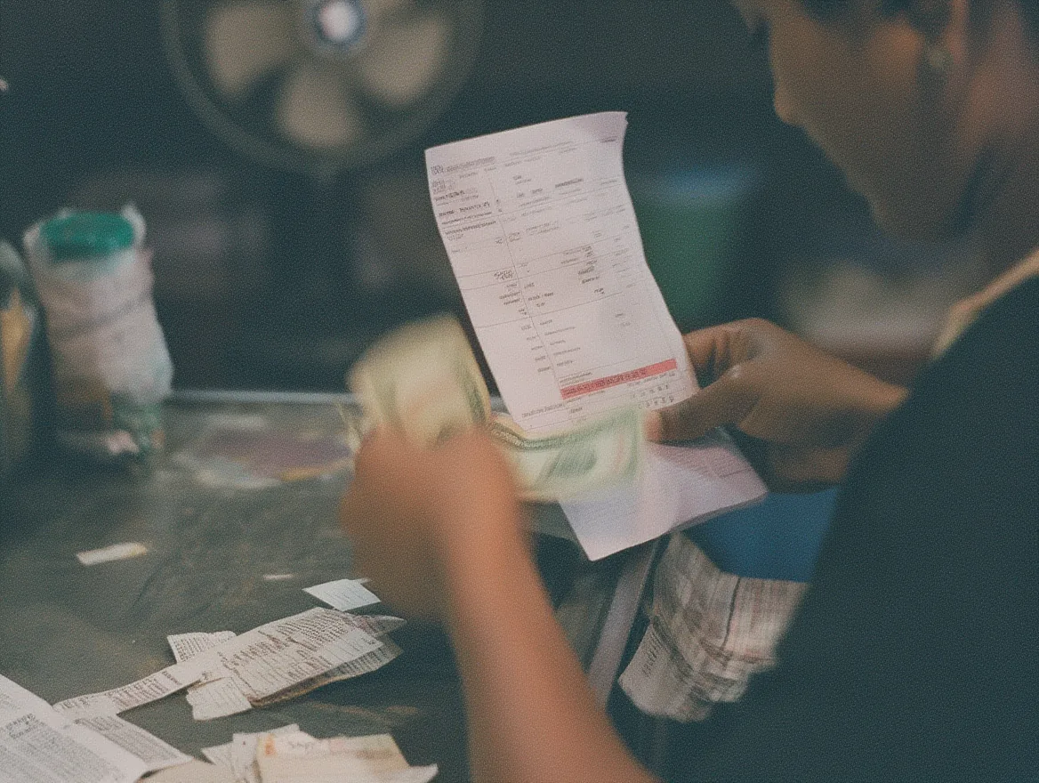 Invoice and cash on desk